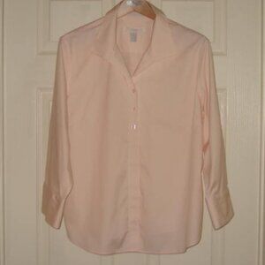LIKE NEW Chicos No Iron Size 3 XL Pink Effortless 3/4 Slv Cotton Hidden Button
